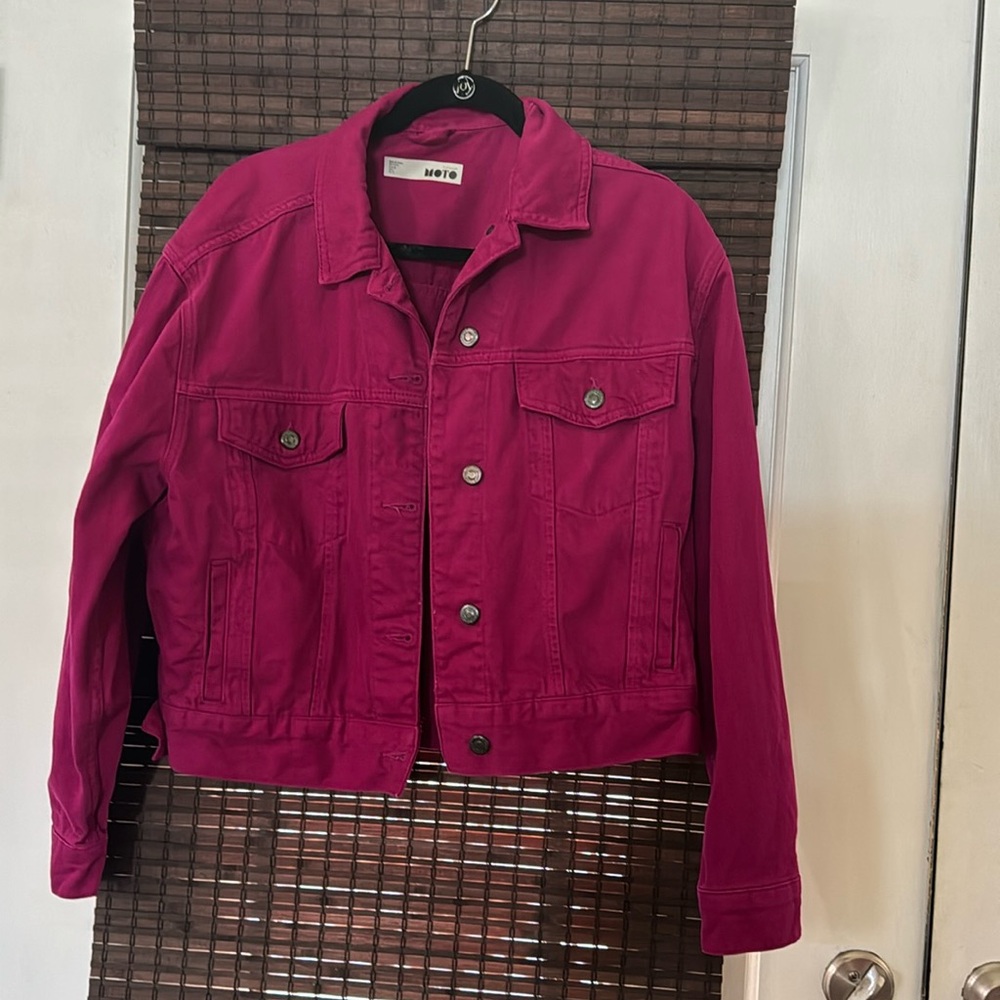 TOPSHOP jacket size 6 bright fuschia pink Moto Denim Jacket